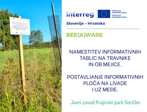 Namestitev informativnih tablic na travnike in ob mejice / Postavljanje informativnih ploča na livade i uz međe.