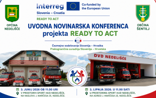 na sliki sta gasilska domova PGD Šentilj in DVD Nelišče in grbi obeh občin z podatkih uvodne konference